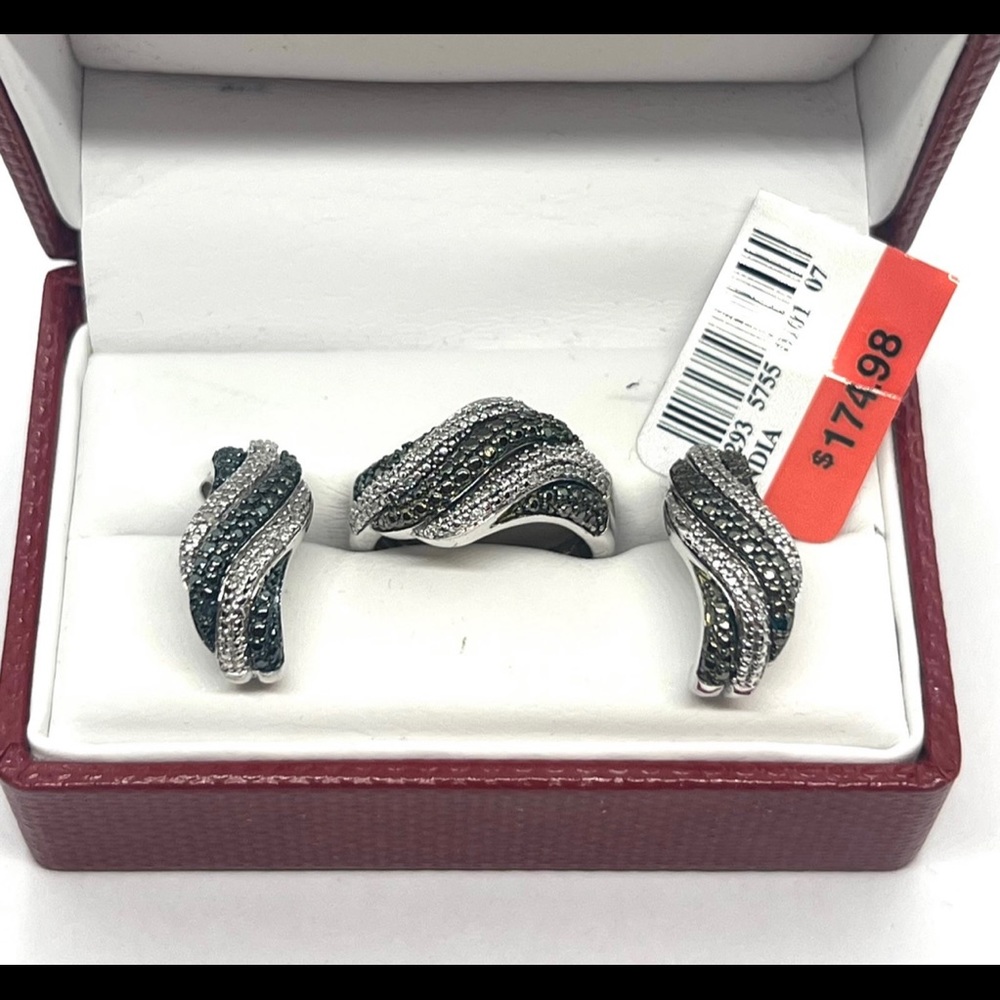 925 sterling silver diamond set rings and earrings new with tag size 7